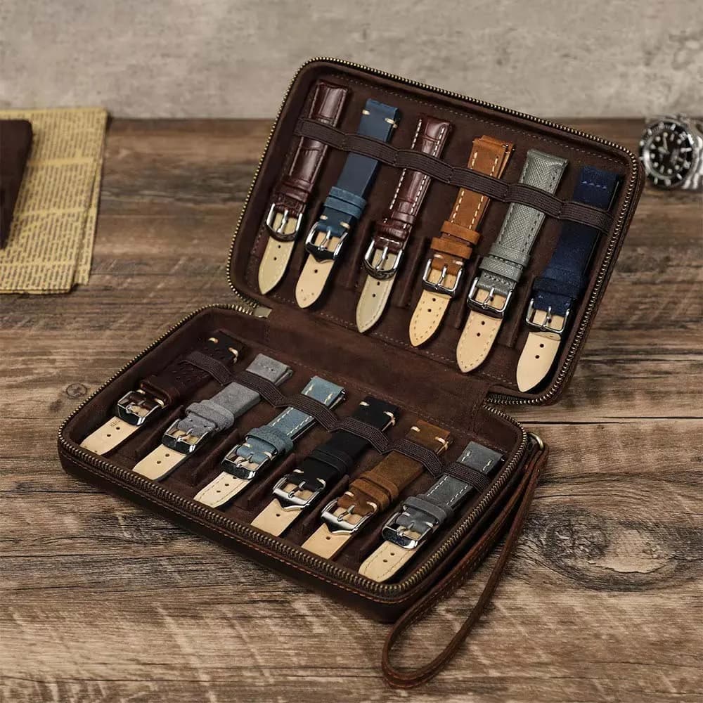 Vintage Laptop Organizer Leather Crazy Horse Hand Made for Watches Straps - Travel Bag for Straps