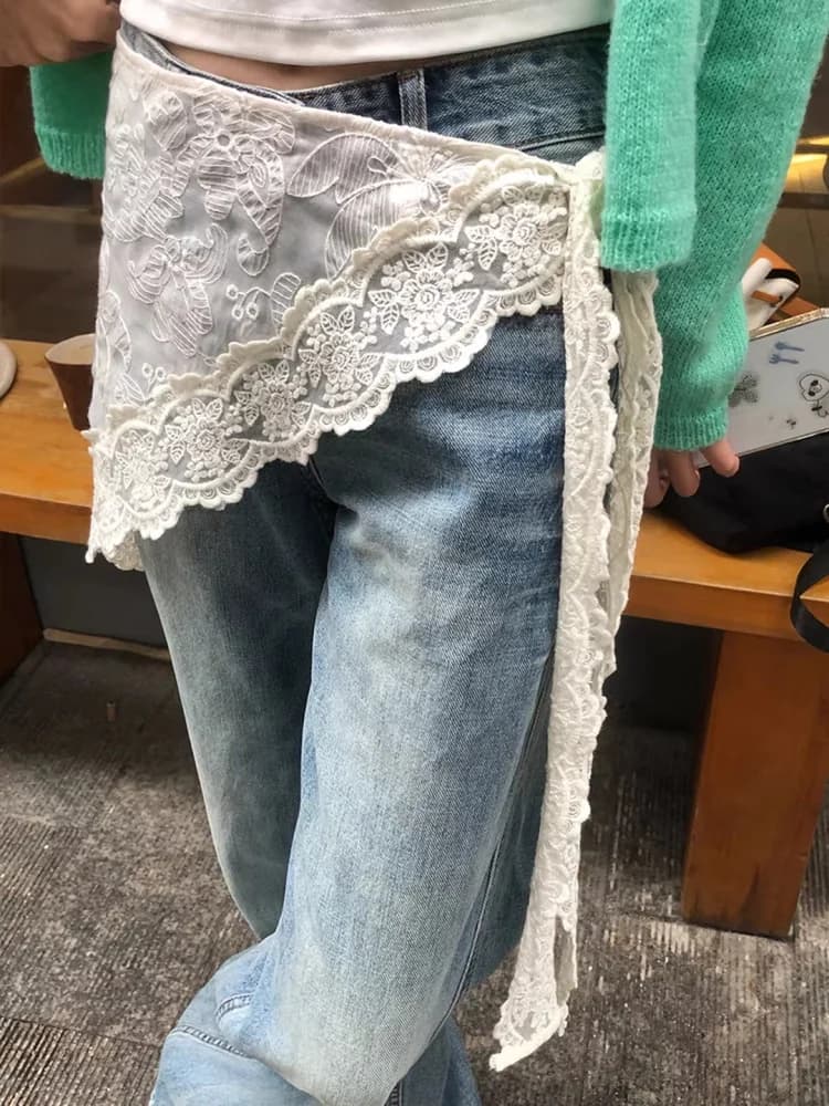 Nuova Gonna a Mezza Lunghezza in Pizzo Stile Fiabesco con Cintura in Vita, Gonna Esterna a Vita Alta Stile Coreano per il Lavoro, Gonna a Trapezio