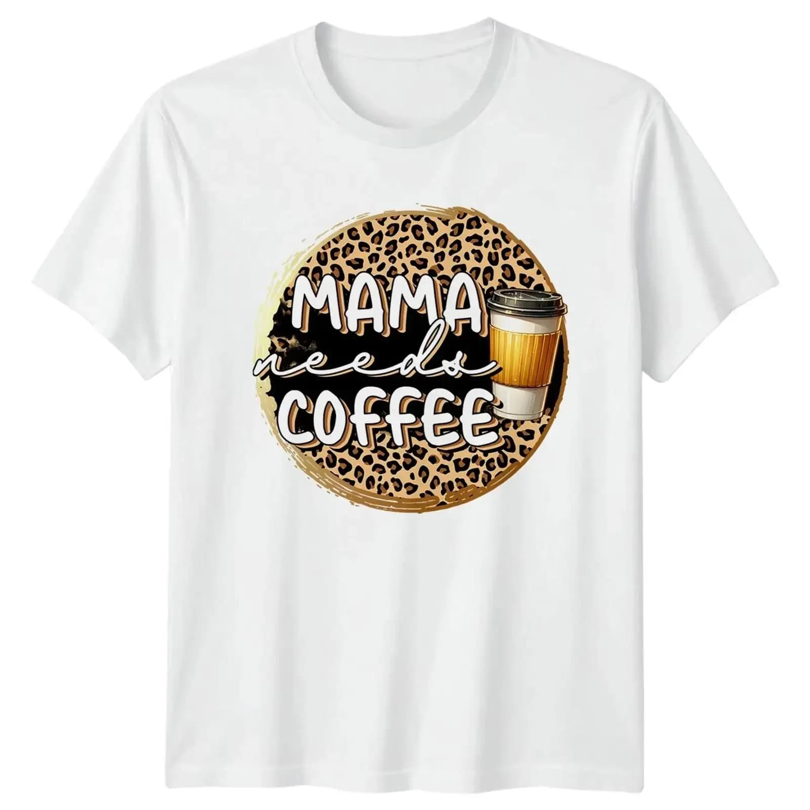 Mama Needs Coffee Leopardenmuster Maglietta da mamma vintage effetto lavato moda uomo streetwear comoda grafica elasticizzata