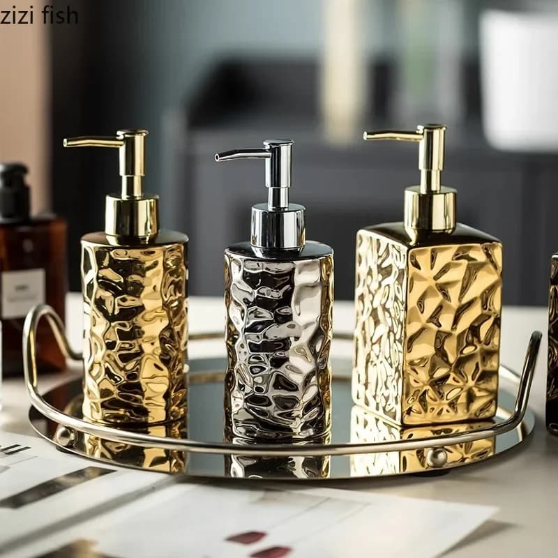Electroplated Hammered Ceramic Lotion Bottle Empty Bottle Soap Bottle Soap Dispenser Hand Soap Bottles Bathroom Accessories