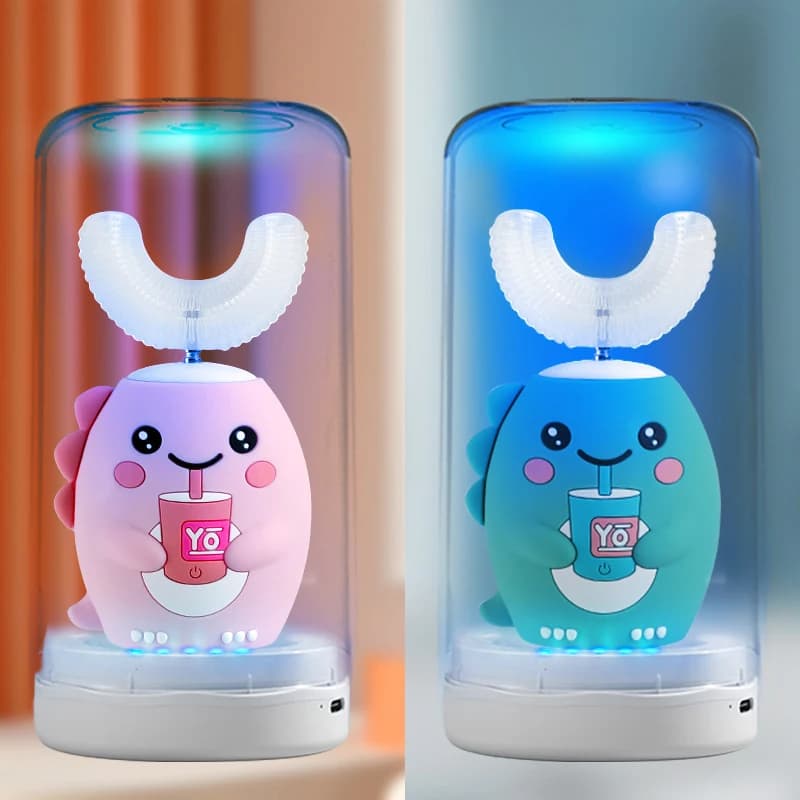 Children's U Shaped Electric Sonic Toothbrush Model Children's Animated Carton 360 Degree Rechargeable Auto Brush Blue IPX7