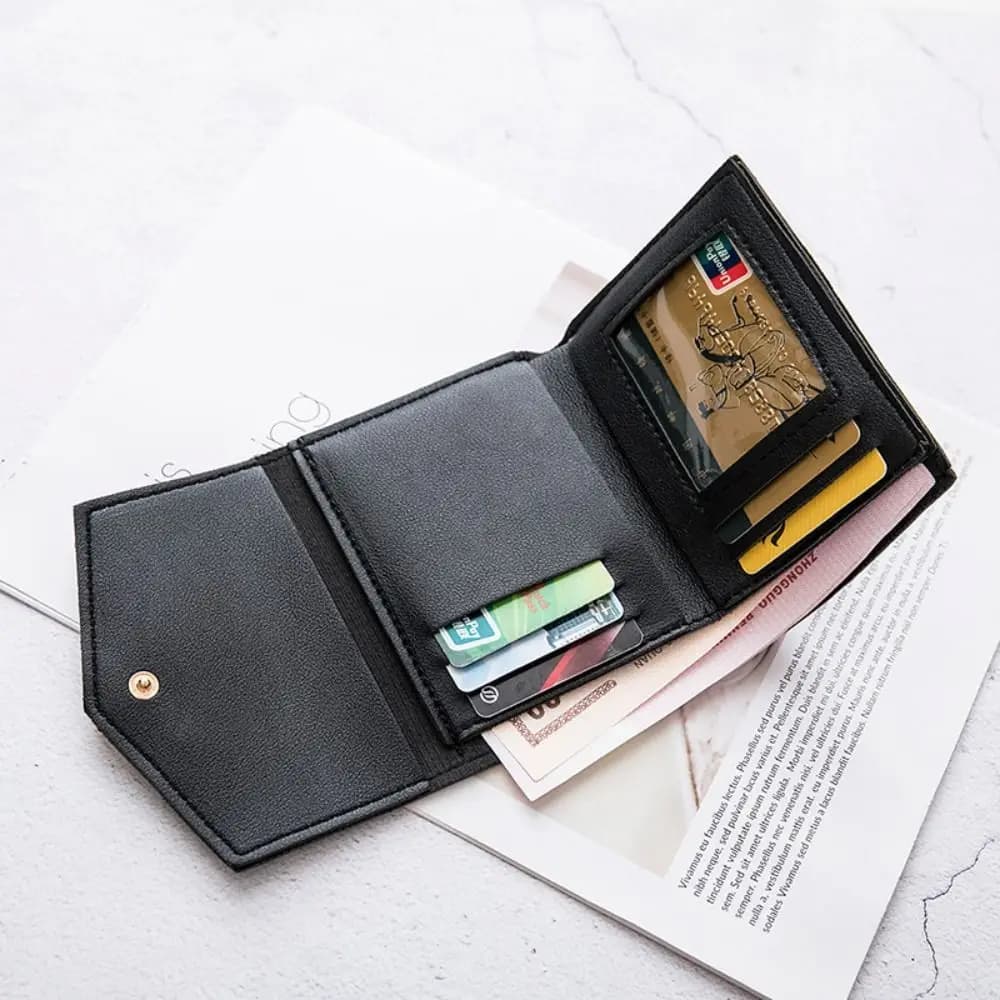 New PU Leather Square Trifold Wallet 5 Colors Heart-Shaped Coin Purse Money Bag Women Girls