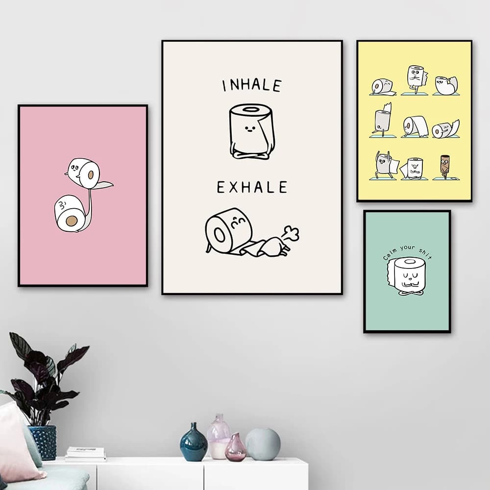 Carta igienica, yoga, citazioni divertenti, arte da parete minimalista, pittura con diamanti, poster e stampe nordiche, immagini per l'arredamento di bagni e case