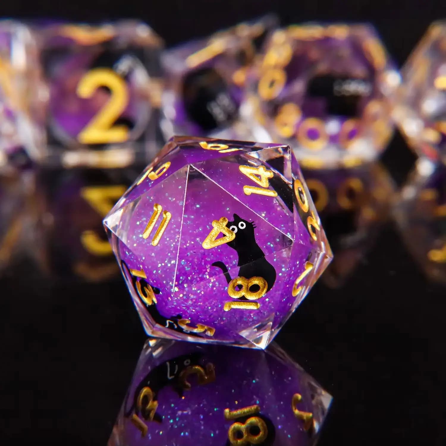 Cat Liquid Core Dice with Sharp Edge for Dungeons and Dragons Animal Dice Resin DnD Cat Dice D20 D&D Dice, Galaxy Dice Set