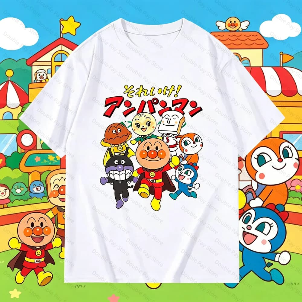T-shirt con stampa cartone animato della famiglia Anpanman, casual, unisex, a maniche corte, in cotone, per uomo, donna, bambino, anime, streetwear