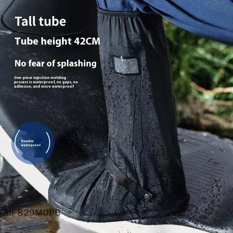 【P】 1 paio di copriscarpe per stivali da pioggia neri impermeabili riflettenti alti riutilizzabili per moto ciclismo bici trasparenti scarpe coperture antipolvere
