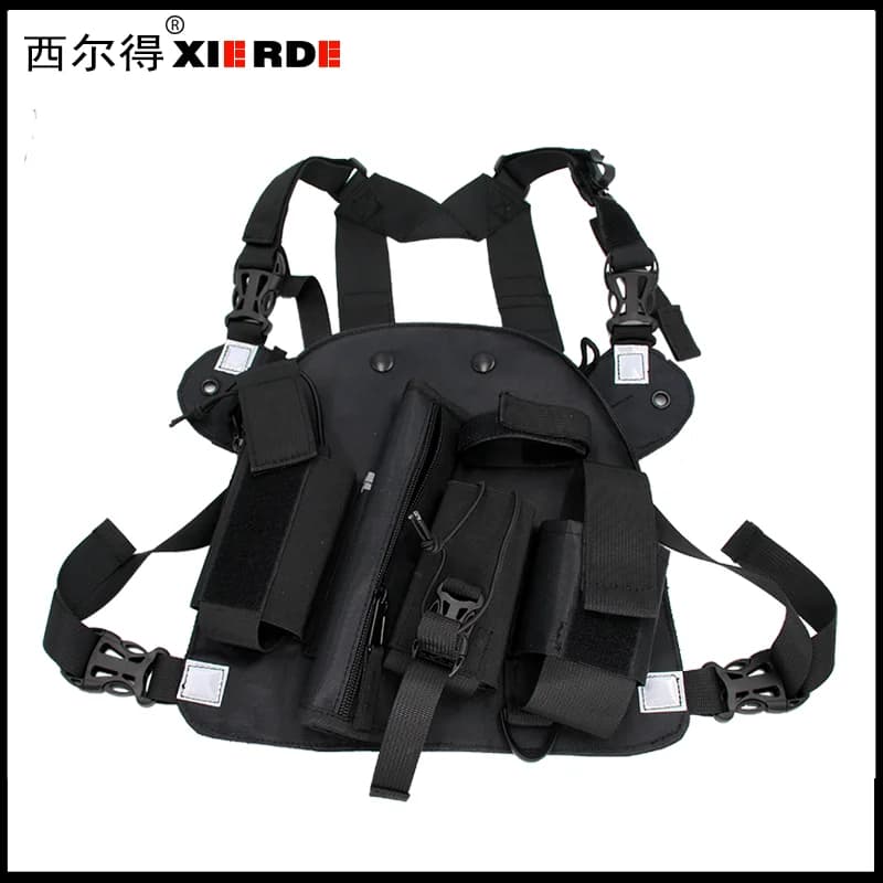 XIERDE Walkie talkie radio fondina a spalla supporto gilet pettorale universale rig custodie radio bidirezionali in nylon pacchetto tattico