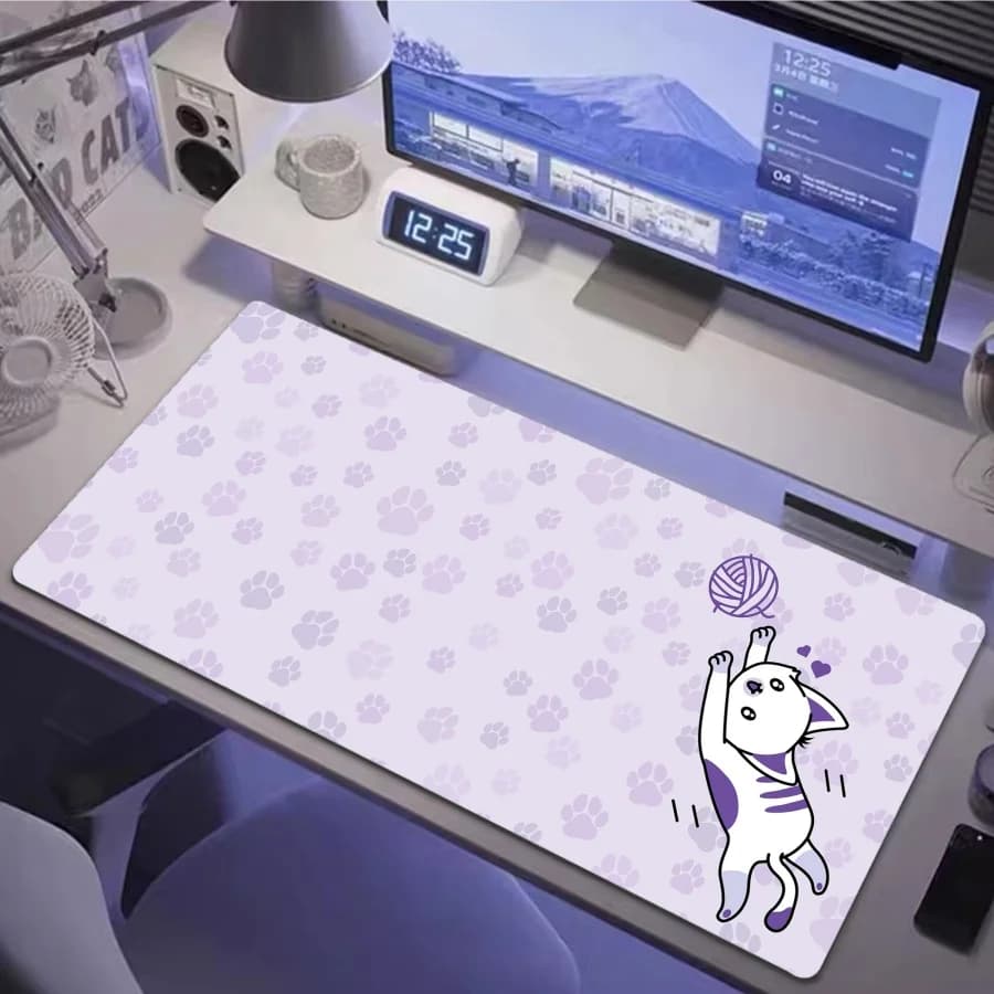 Tappetino per mouse anime grande, tappetino da scrivania in gomma con gatto, tappetino da gioco con bordo cucito, tappetino esteso per tastiera, tappetino per mouse XXL Kawaii