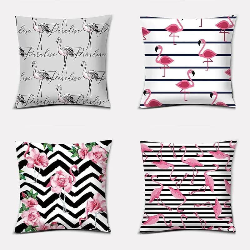 Flamingo & Floral Patterned Pillow Covers Pattern Cushion Cover Suitable for Sofa Bedroom Car Pillow Cover