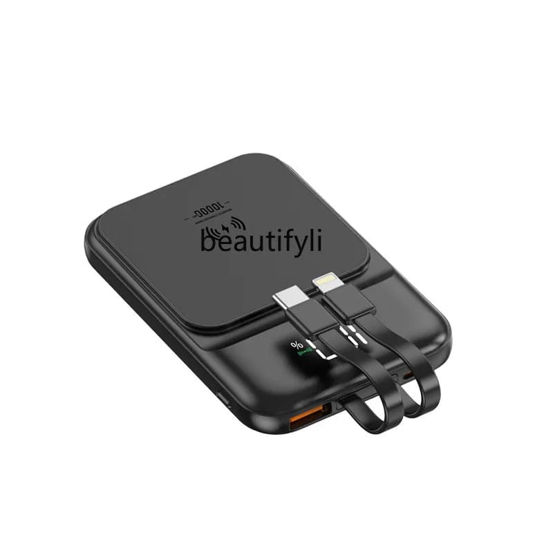 Alimentatore mobile con cavo autonomo portatile con aspirazione magnetica per ricarica wireless ultrasottile