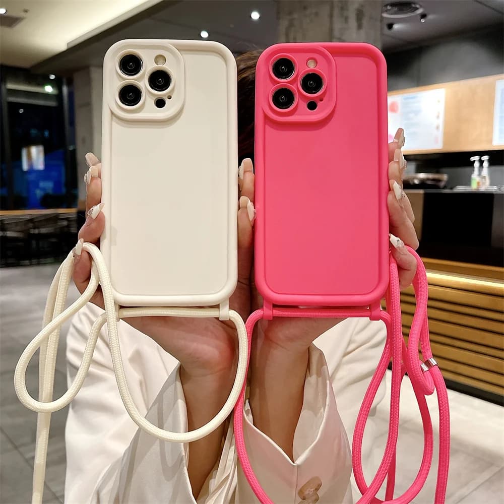 Soft Case for iPhone 14 13 15 16 Pro Max 17 Air 16E 12 11 XS 8 Plus SE2022 with Adjustable Shoulder Lace