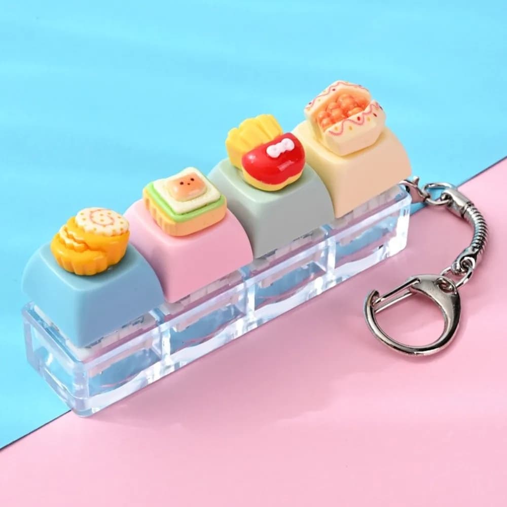 4 Key Anti-stress Pendant Bear Keycap Finger Button Mini Keyboard Pendant Pass The Time Mechanical Calming Keychain Keys
