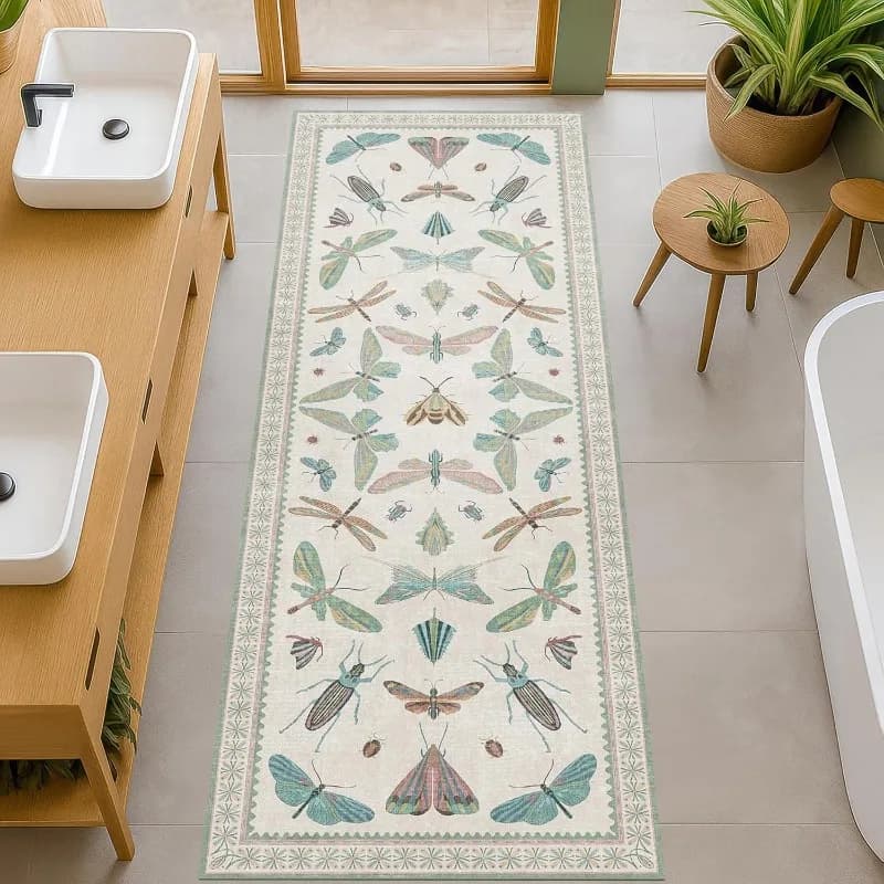Insetto Farfalla Libellula Stampa Runner Tappeto Boho Natura Tema Tappeto Assorbente Tappetino antiscivolo per Corridoio Soggiorno Camera da letto