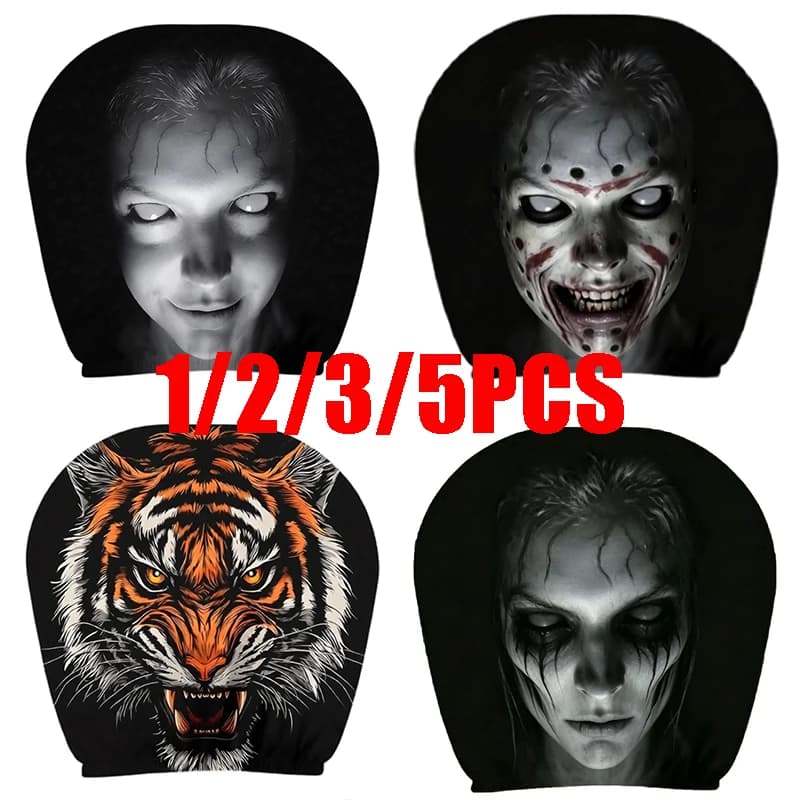 1/2/3/5PCS Ghost Face Headrest Covers for Cars, Stretchy Seat Headrest Protector for Auto Truck SUV Scary Washable Elastic Inte