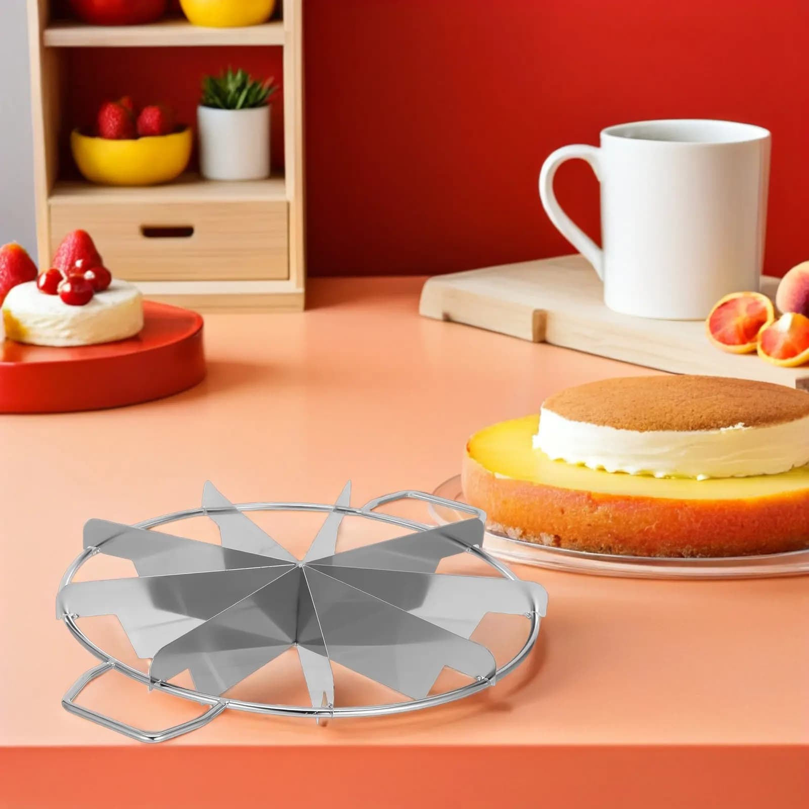 Cake Portion Cutter 9 Slices Stainless Steel Round Pastry Slicer Dessert Divider Knife 2 Handles Wedding Kitchen Restaurant