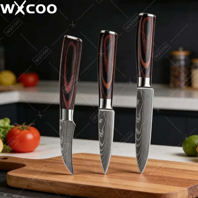 WXCOO Coltello da Frutta da 3,5 Pollici, Coltello Professionale per Intaglio Frutta Fai-da-te, Coltello da Cucina in Acciaio Damasco per Uso Domestico