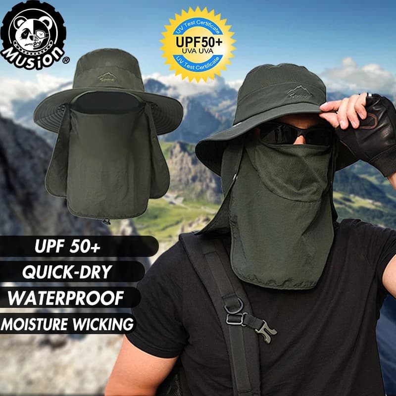 Musion Anti UV Cappello da pescatore Uomo Protezione solare Berretto da pesca Cappello da pescatore Maschera traspirante staccabile Berretto da escursionismo all'aperto