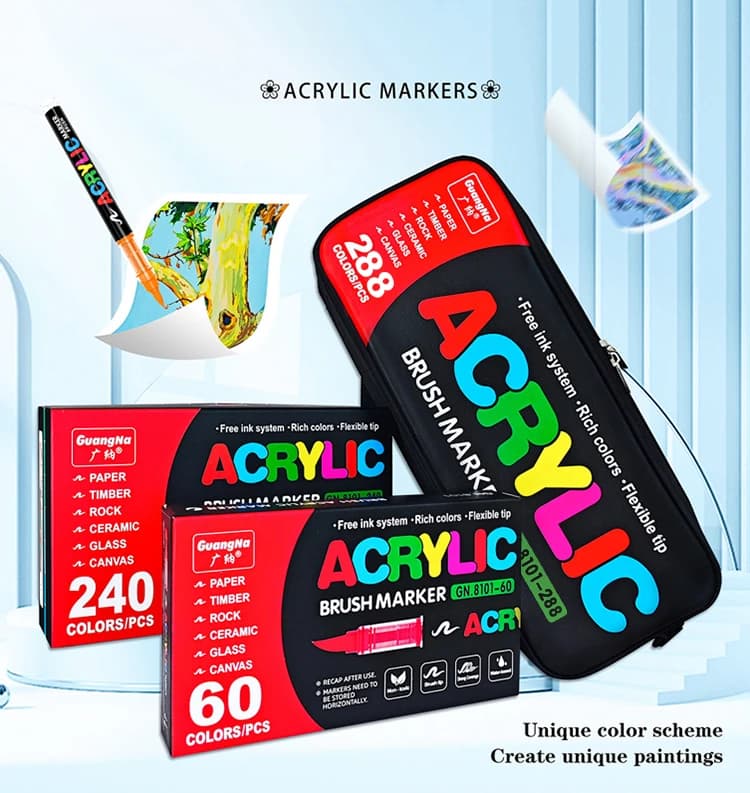 12-240 288 colori Set Penne per vernice acrilica matita Pennello Pennarelli Penna professionale Pittura su roccia Pietra Ceramica Rifornimenti d'arte Disegno