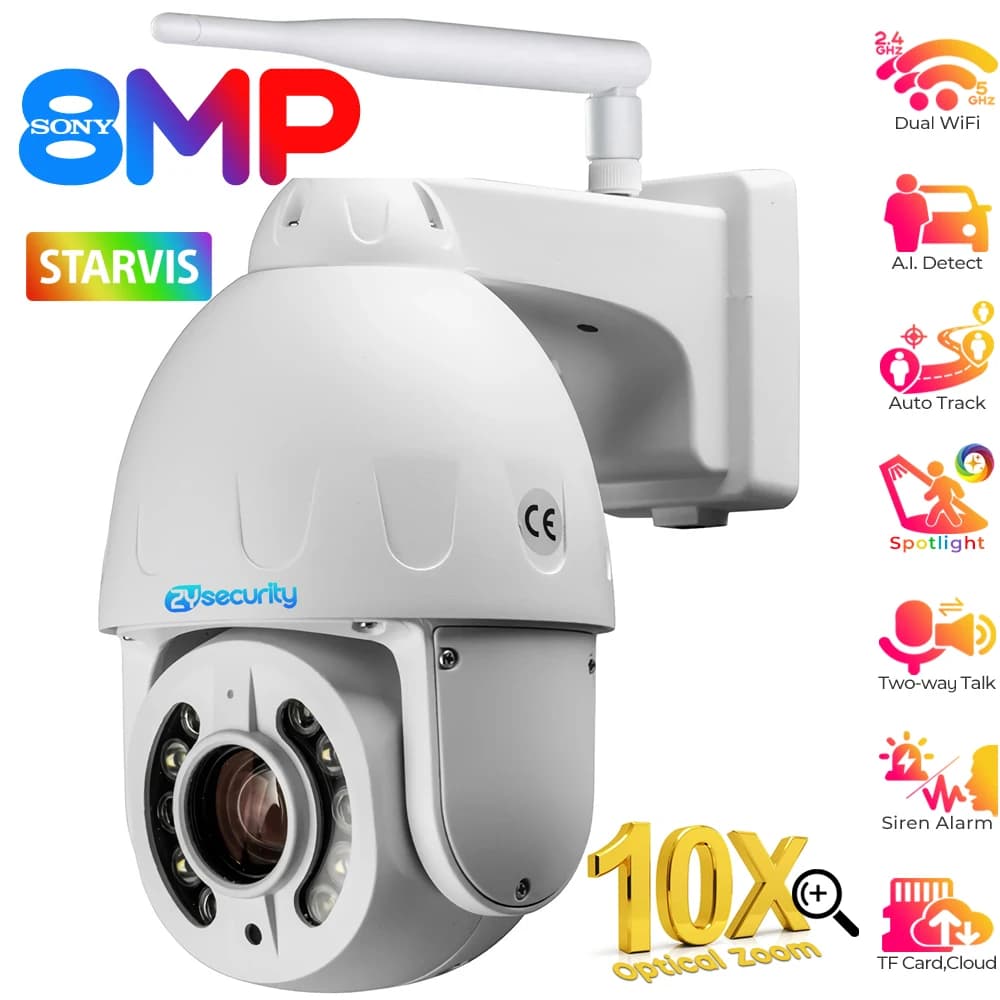 4K Security Camera 5X/10X Optical Zoom Outdoor 5MP Auto Tracking Wifi PTZ Camera Full Metal CCTV Dome Surveillance Camera Camhi