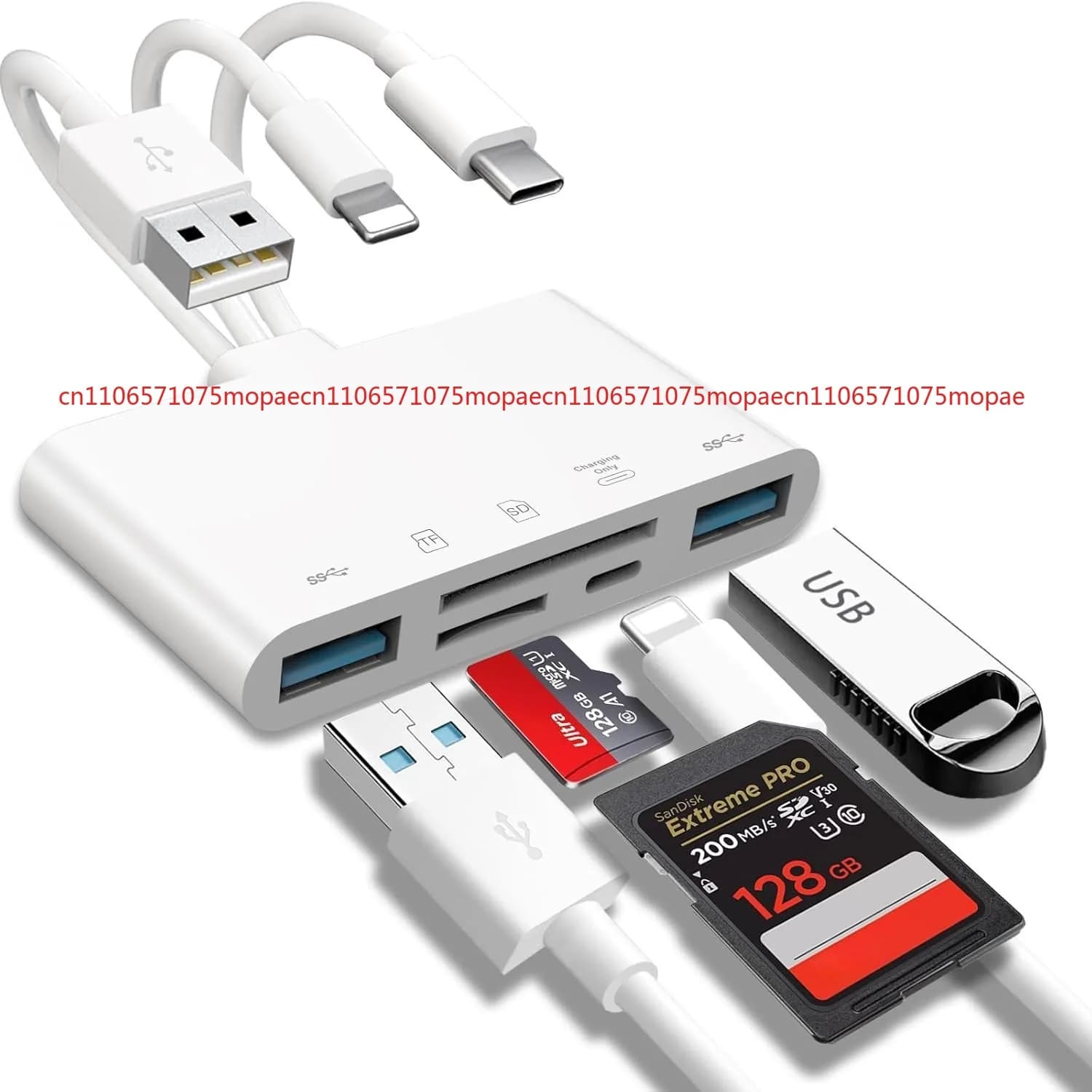 Lettore di schede di memoria 5 in 1, adattatore USB OTG per iPhone iPad, USB C e USB A