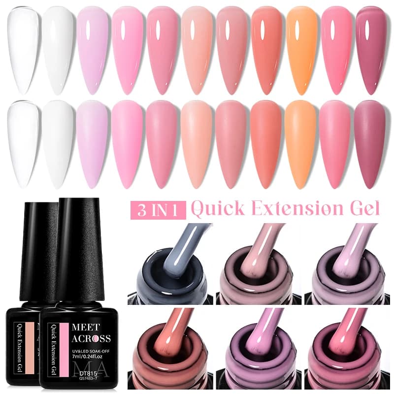MEET ACROSS 7ml Nude Rosa Bianco Latteo Estensione Gel Smalto per unghie Primavera Estate Semplice Fresco Soak Off Nail Art UV LED Gel Vernice