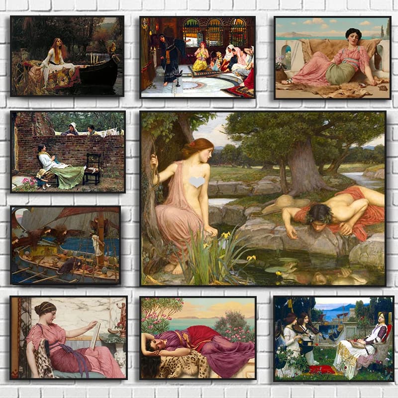 (No frame)Vintage The Lady of Shalott John William Waterhouse Painting Poster Arthurian Painting Wall Art Canvas Print Pictur