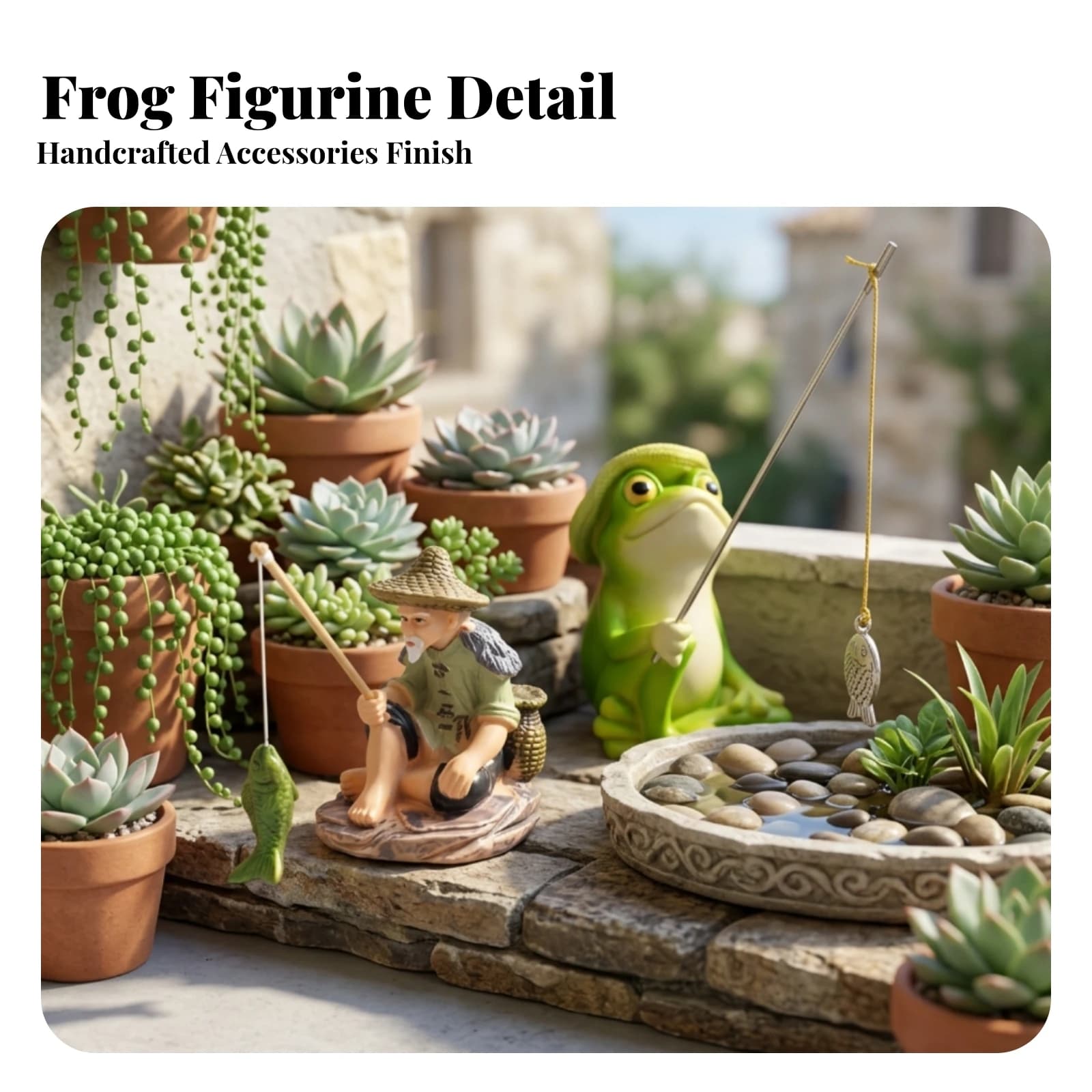 Fishing Frog Figurine Textured Straw Hat Seated Frog Statue Home Decoration Molded Details Painted for Pond, Balcony