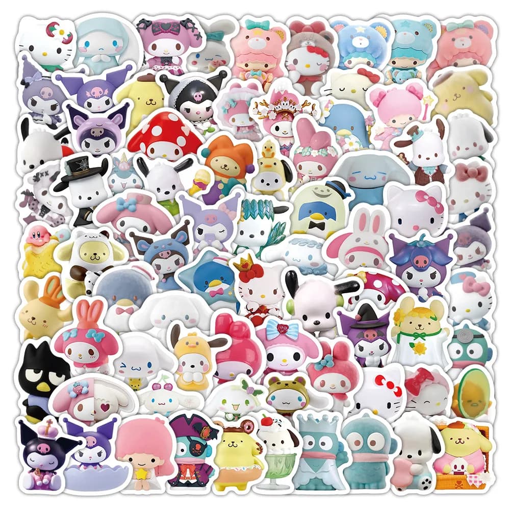 104 Pezzi Adesivi Realistici Sanrio Carini per Decorazione Fai-da-Te su Telefono, Quaderno, Valigia, Laptop, Frigorifero, Graffiti, Adesivi Cartoon, Regali per Bambini