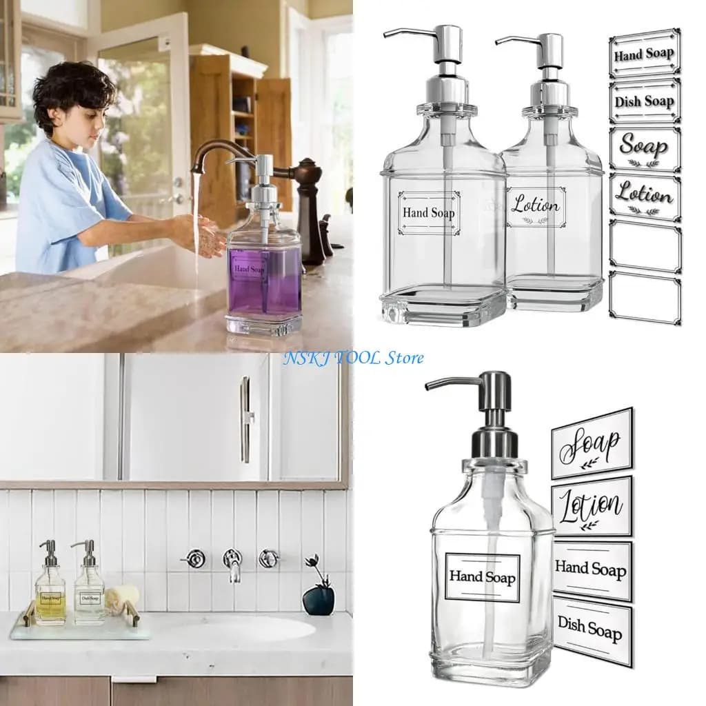 L8RC Set 2 dispenser sapone antiruggine Bottiglie liquidi per cucina e bagno Dispenser per lavaggio a mano a
