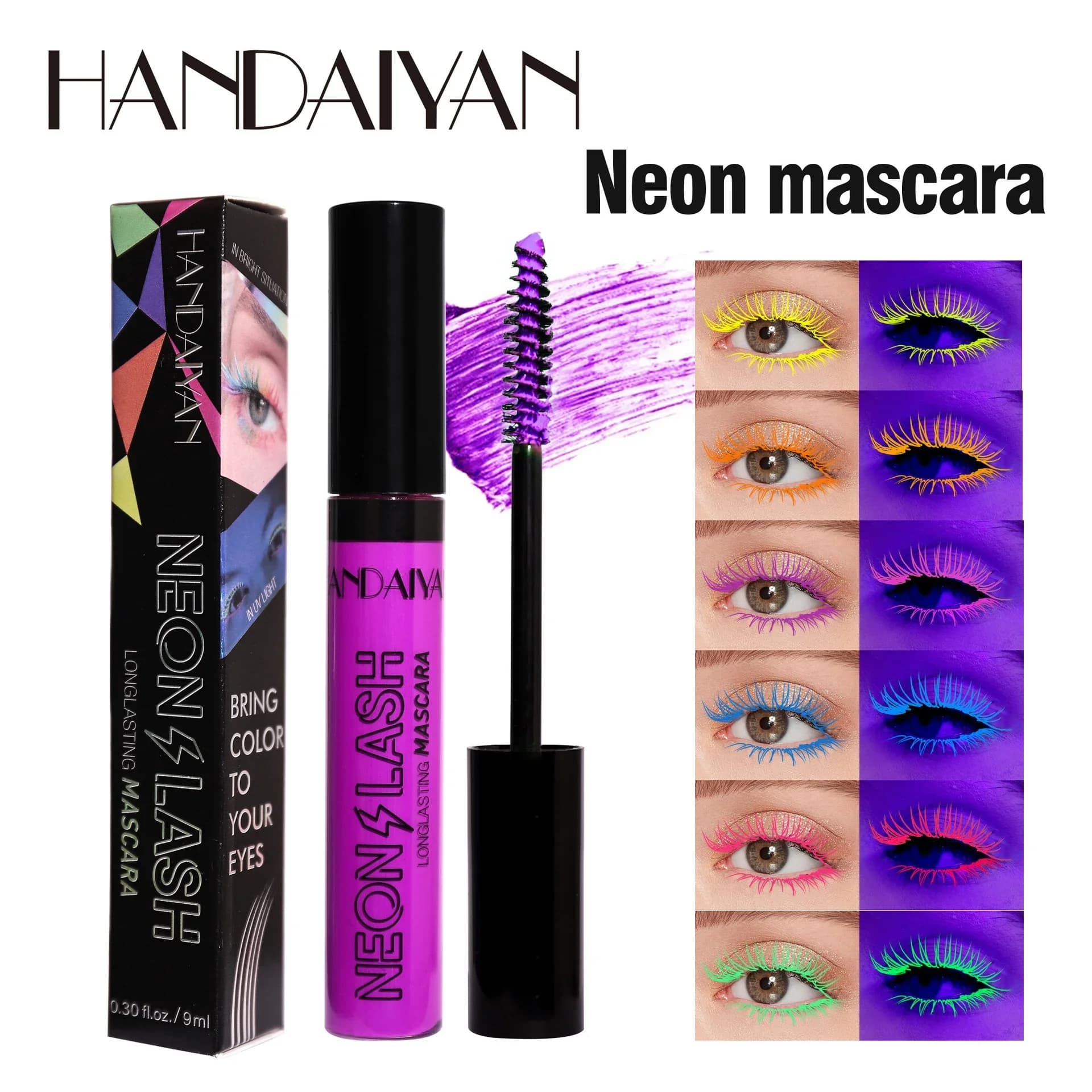 Mascara fluorescente a 6 colori che allunga il trucco degli occhi Ciglia UV Crema mascara luminosa impermeabile a lunga durata per l'estensione delle ciglia
