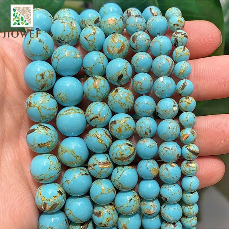 Perline sciolte rotonde di turchesi di conchiglia blu lago Pietra naturale per gioielli fai-da-te che realizzano braccialetti fatti a mano 15 '' 4/6/8/10/12mm