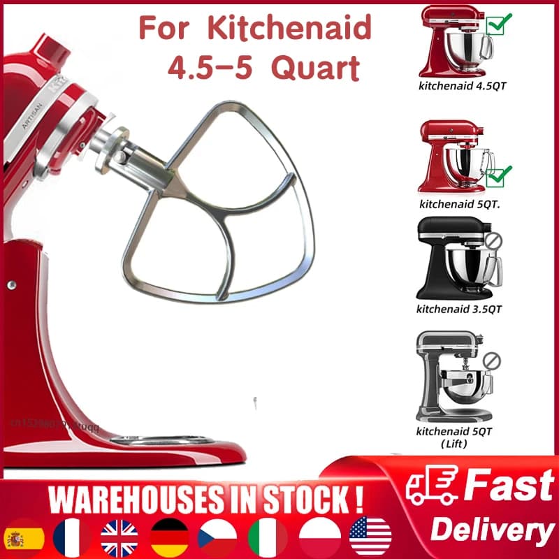 Frusta piatta in acciaio inossidabile da 4,5-5 litri per KitchenAid Testa inclinabile Supporto per mixer Parti di ricambio Ciotola lavabile