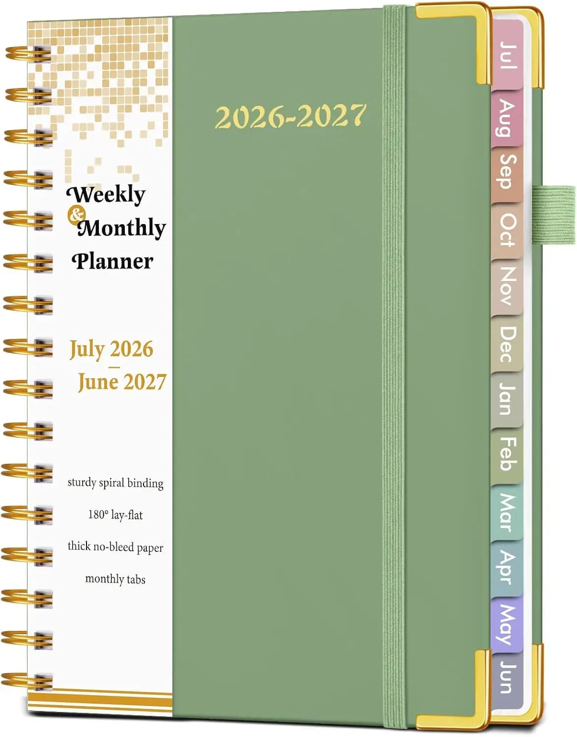 2026-2027 Academic Planner, A5 Hardcover Weekly & Monthly Calendar, July 2026-June 2027, Daily Organizer with Tabs for Students Teachers, 6.1"x8.2", Green