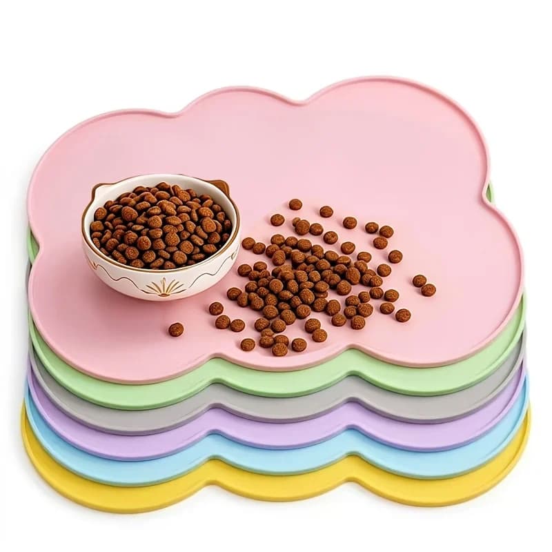 Waterproof Silicone Pet Feeding Mat Non-Slip Dog Cat Food Bowl Placemat Easy Clean Scalloped Edge Kitchen Floor Pad