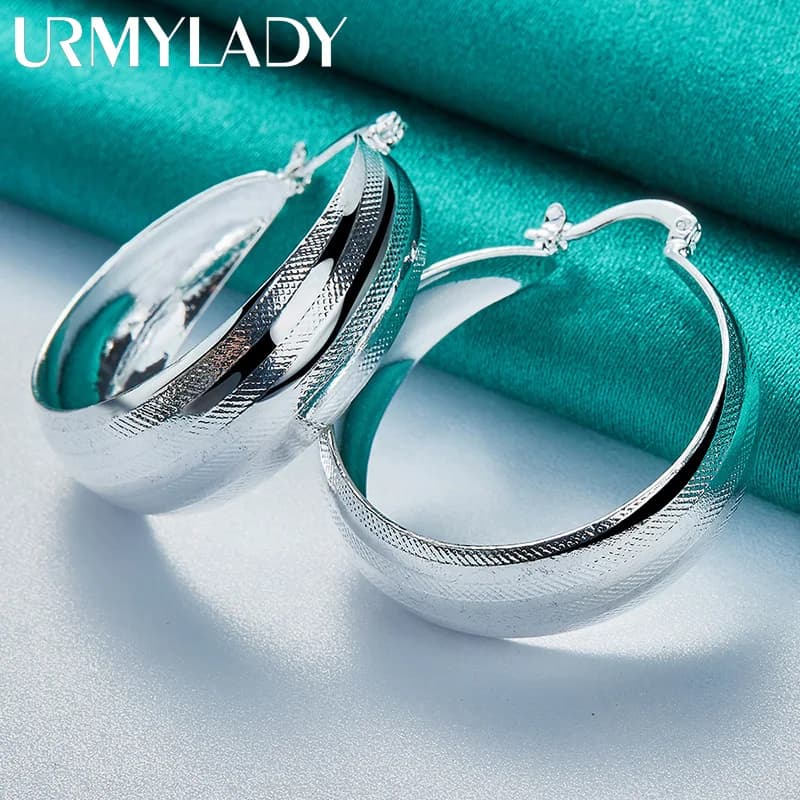 URMYLADY 925 Sterling Silver Texture Round Earrings For Women Wedding Party Fashion Charm Jewelry