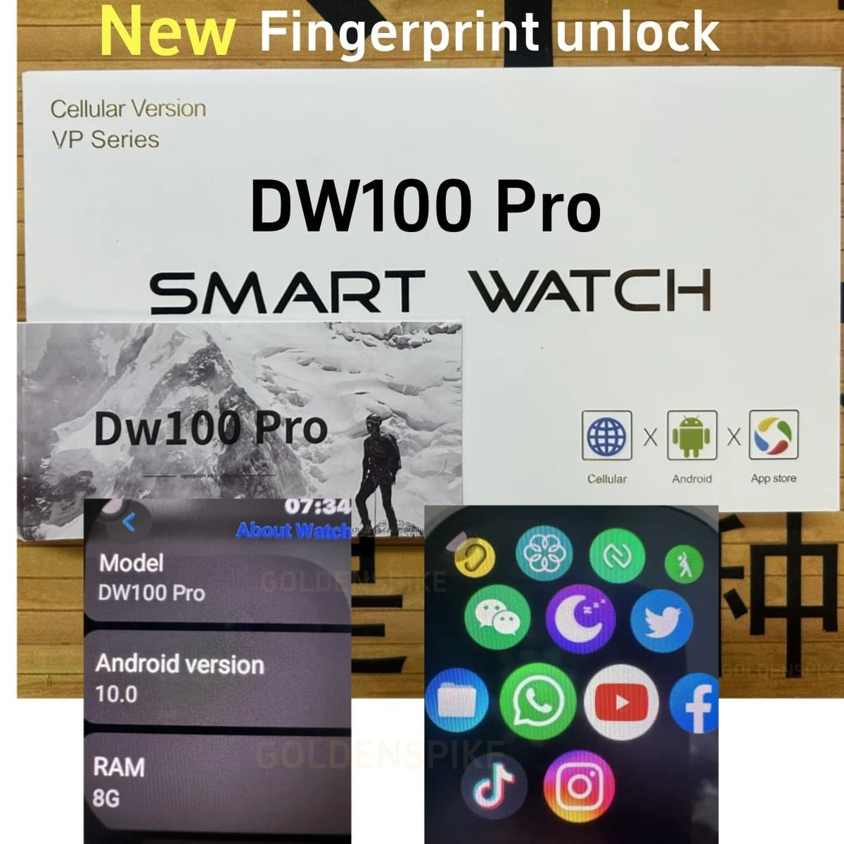 Nuovo DW100 Pro Android Smart Watch Controllo riconoscimento impronte digitali Smartwatch 128 GB di archiviazione Rom Scarica gratuita App WIFI GPS Amoled