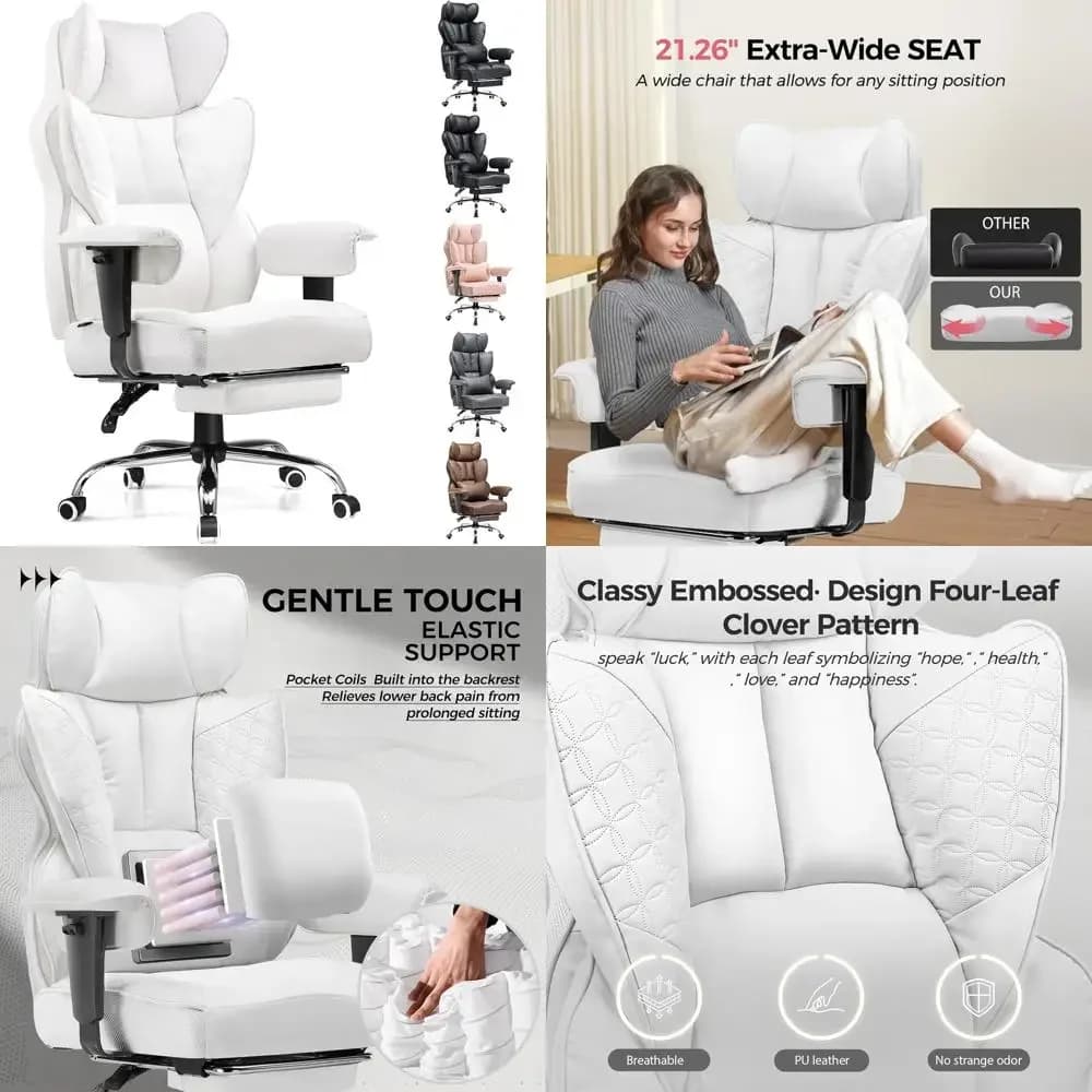 COMHOMA Sedia da ufficio grande e alta Sedia da gioco ergonomica larga 400 libbre con pelle dal design in rilievo deluxe con poggiapiedi,150 ° R. R.