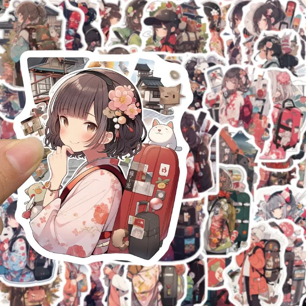 10/50pcs giapponese Sakura Kimono Anime Girl adesivi fai da te Scrapbooking Notebook Album bici telefono auto Kawaii adesivo decorativo giocattolo