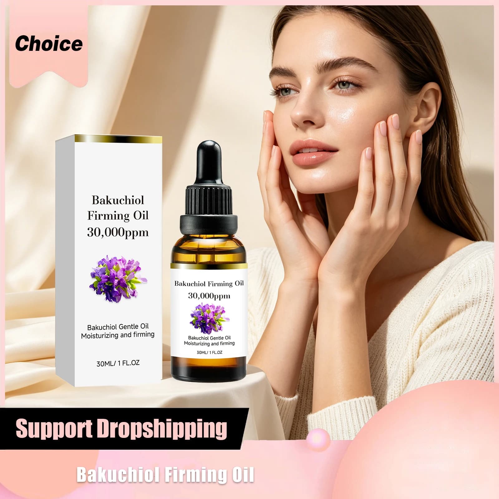 Natural Bakuchiol Facial Oil Firm Lift Sooth Dry Rough Tighten Skin Barrier Invisible Pore Rejuvenating Hydrating Face Essence