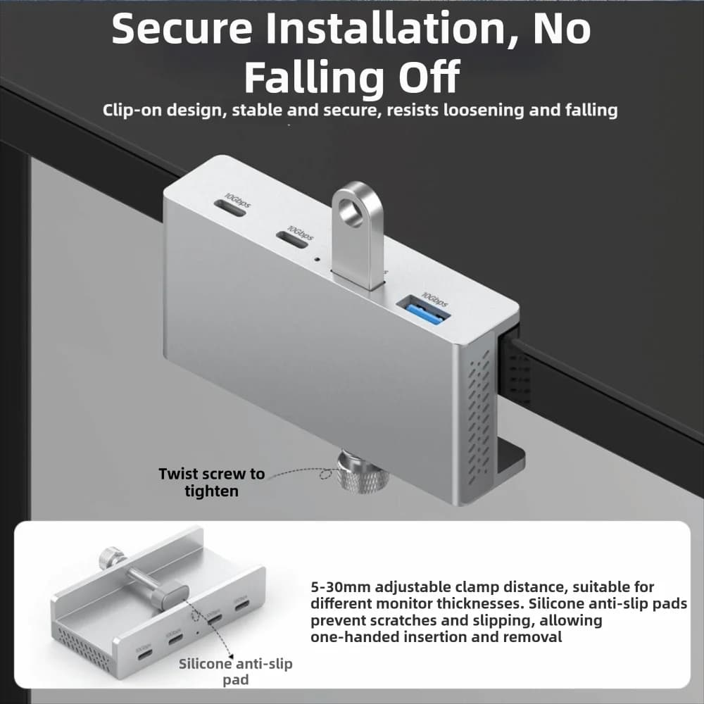 Hub USB 3.2/3.0/2.0 con Morsetto, 5Gbps, Alimentazione Esterna, Adattatore Splitter USB Universale, Dock di Espansione Esterna per Computer