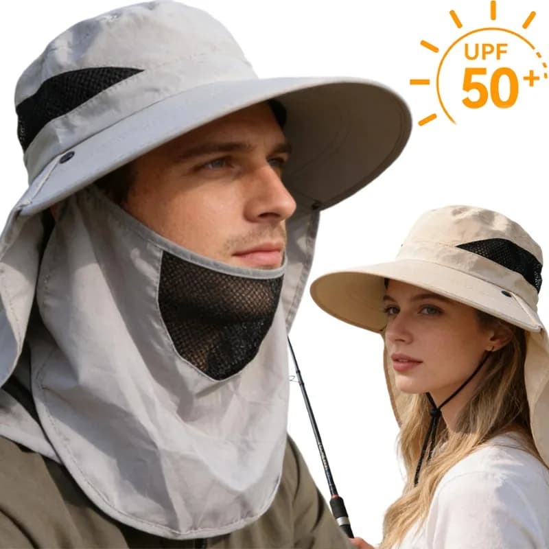 3 in 1 Sun Hat Detachable Face Mask Neck Flap Wide Brim Breathable Quick Dry Fishing Cap for Men Women Hiking Camping Cycling