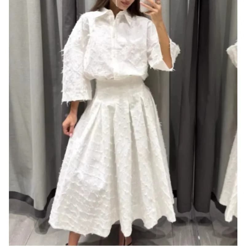 2026 Set gonna camicia con piume con frange e temperamento alla moda da donna