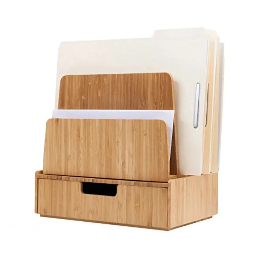 MobileVision Portadocumenti da Scrivania con 5 Scomparti e Set di Cassetti in Bambù; Organizzatore per Forniture e Cancelleria da Ufficio