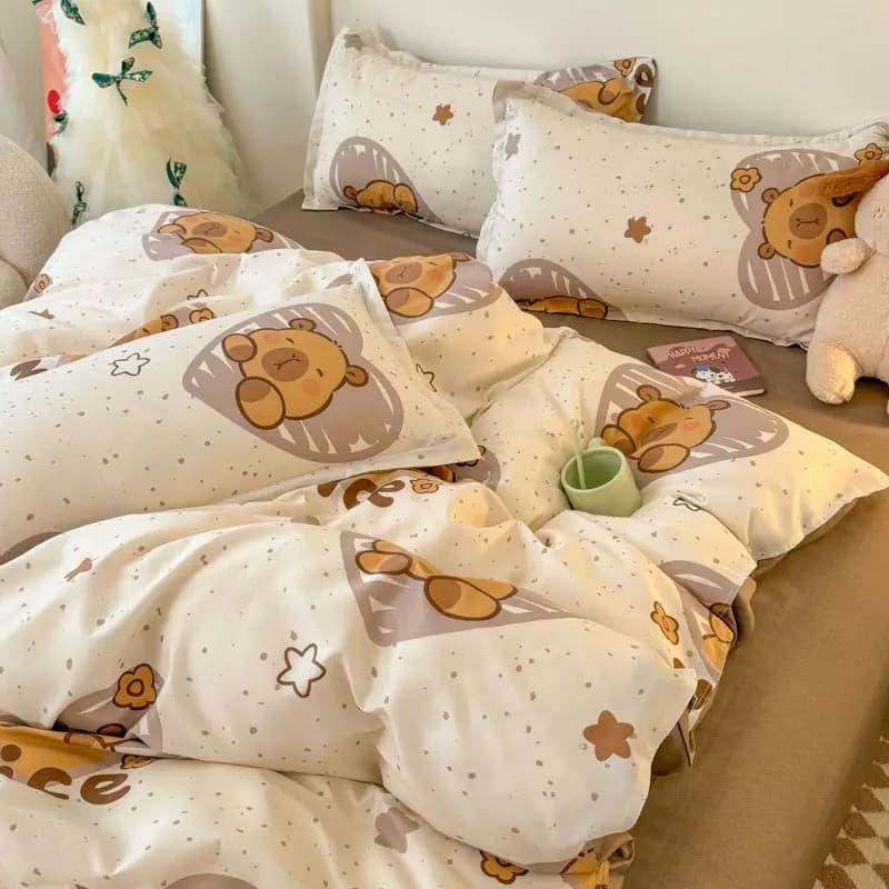 Set copripiumino Ins Bear con cerniera Moda Ragazze Ragazzi Bambini Lenzuolo piatto Federe Senza riempitivo Set biancheria da letto singolo Queen Size