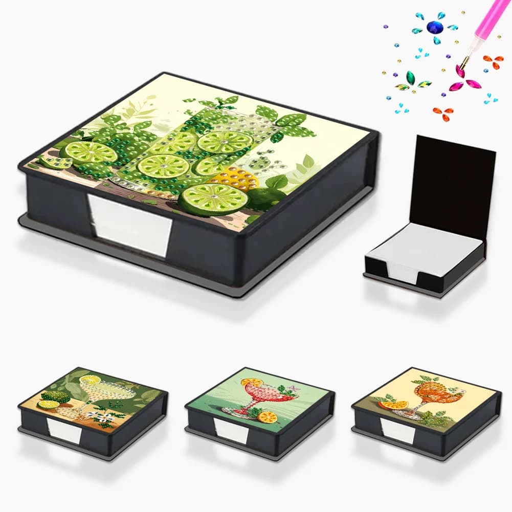 1 set di pittura diamante modello tazza di frutta fai da te, organizer per carta memo Note artigianali a mosaico, regalo per le vacanze dell'home office per il supporto
