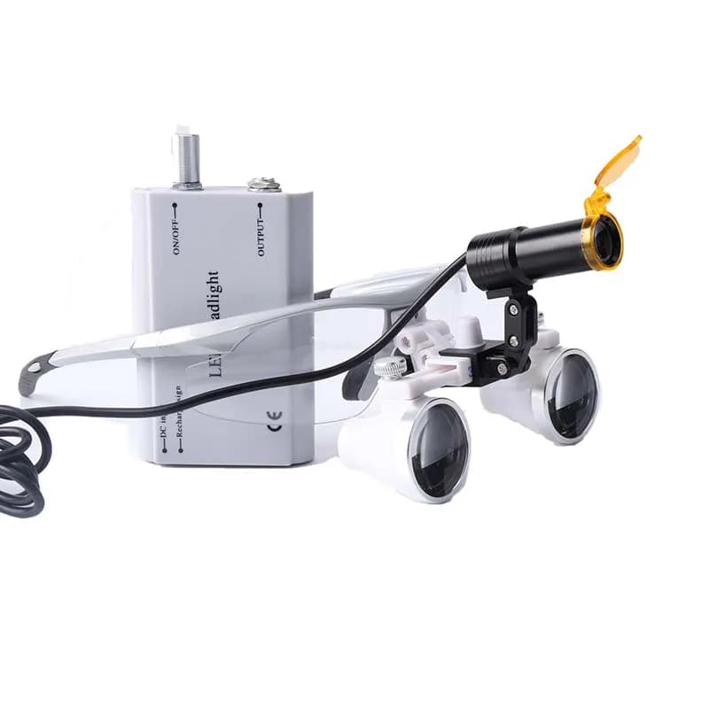 Lenti d'ingrandimento dentali Lente d'ingrandimento binoculare 2.5X 3.5X Lente d'ingrandimento con fiiter giallo Lampada frontale a LED Faro Odontoiatria a LED orale