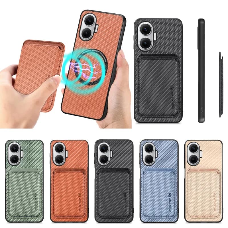 Per POCO F7 5G Magsafe Portafoglio Porta carte Cover per Xiaomi POCOF7 Redmi Turbo 4 Pro Caricatore wireless Custodia magnetica in fibra di carbonio