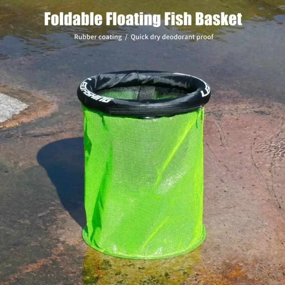 Durable Mesh Foldable Fishing Basket Bait Container Drawstring Closure Round Floating Basket 25/35cm Collapsible Live Fish Net