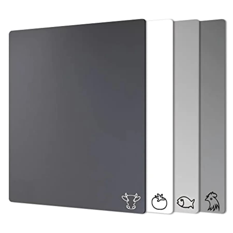 Plastic Cutting Boards with Food Icons, Flexible Cutting Mats, Set of 4, BPA-Free, Non-Porous, Non-slip Back and Dishwasher Saf