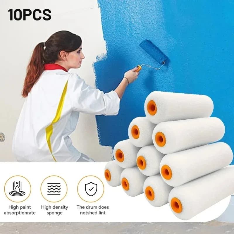 10 Pieces Mini 100mm White Sponge Rollers, Resistant, for Painting and Decoration, Artistic Set, Painting Materials